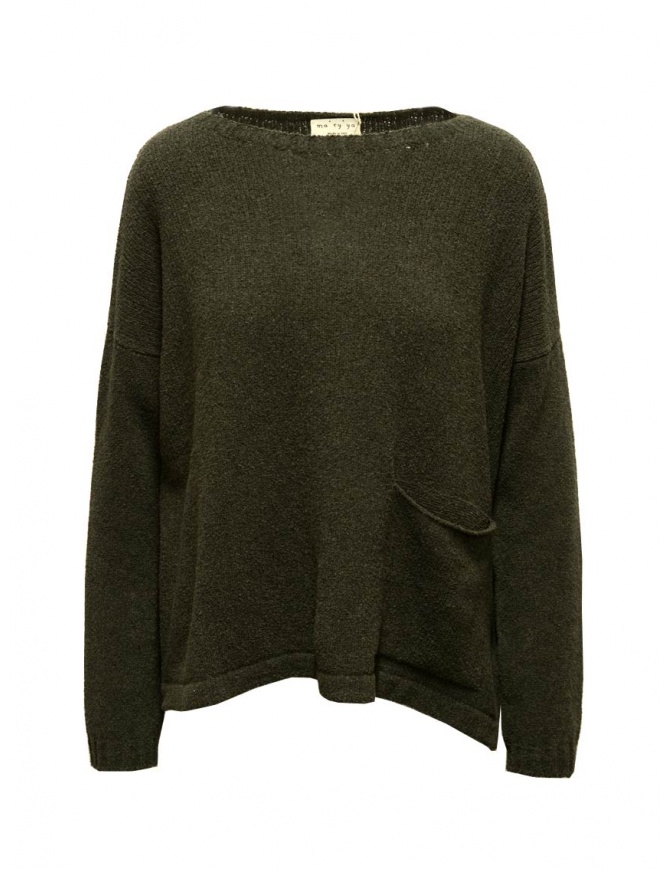 Ma'ry'ya moss green linen pullover with pocket YIK031 G4 MOSS women s knitwear online shopping