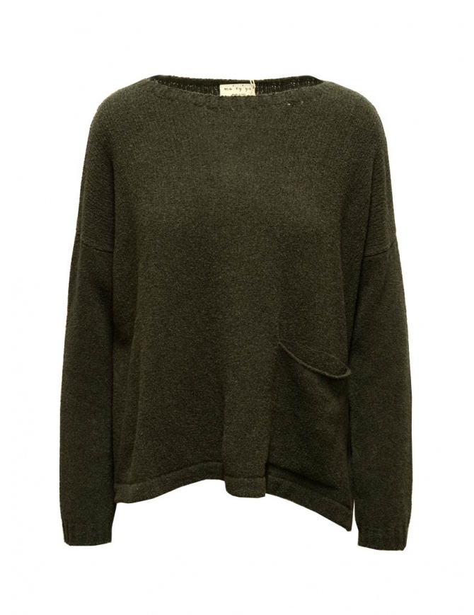 Ma'ry'ya pullover in lino verde muschio con tasca YIK031 G4 MOSS maglieria donna online shopping
