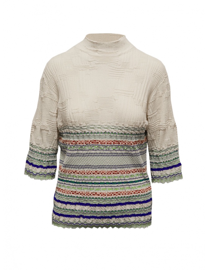 M.&Kyoko ivory jacquard 3/4 sleeve turtleneck BCH01050WA IVORY women s knitwear online shopping