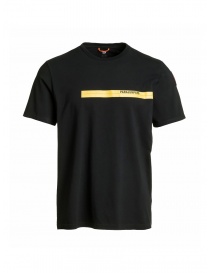 Mens t shirts online: Parajumpers Tape Tee black t-shirt with yellow print