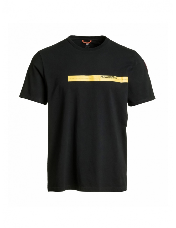 Parajumpers Tape Tee black t-shirt with yellow print PMTEEIT01 TAPE BLACK 541 mens t shirts online shopping