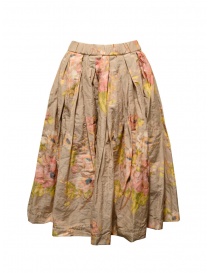 Casey Casey midi skirt in beige linen with pink and yellow flowers 20FJ153 FLOWER