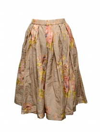 Casey Casey midi skirt in beige linen with pink and yellow flowers buy online