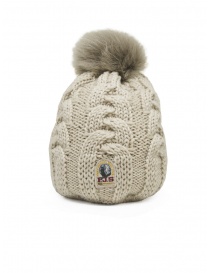 Parajumpers beige braided hat with fur pon-pon PAACHA11 CABLE PURITY