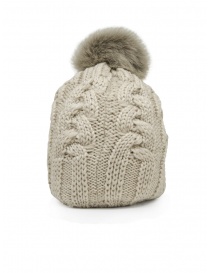 Parajumpers beige braided hat with fur pon-pon