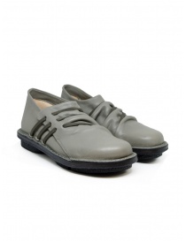 Womens shoes online: Trippen Thrill flat shoes in grey leather with side strings