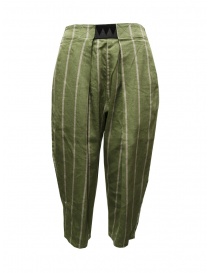 Womens trousers online: Kapital Easy Beach Go green striped cropped pants