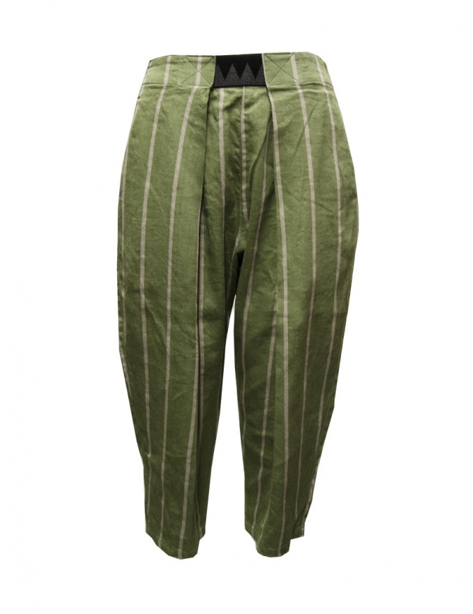 Kapital Easy Beach Go green striped cropped pants EK1390 KHA womens trousers online shopping