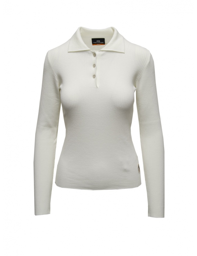 Parajumpers Caris white long sleeve ribbed polo shirt PWKNRB32 CARIS PURITY womens t shirts online shopping