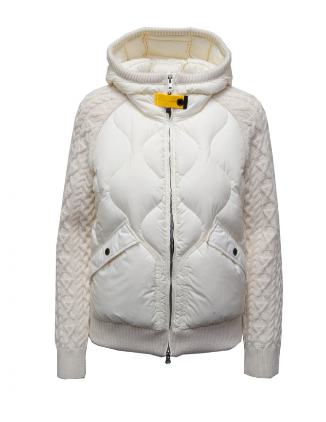 Parajumpers Phat white down jacket with Aran wool sleeves PWHYAK33 PHAT PURITY