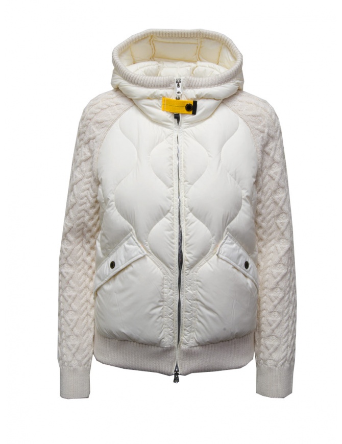 Parajumpers PHAT White Down Jacket with Aran Wool Sleeves S