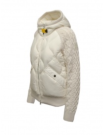 Parajumpers Phat white down jacket with Aran wool sleeves buy online