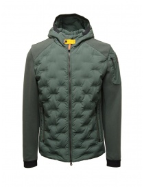 Mens jackets online: Parajumpers Benjy green down jacket with piquet sleeves