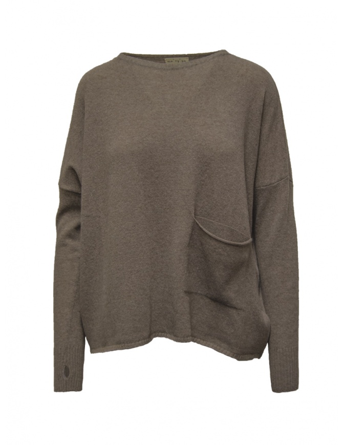 Ma'ry'ya taupe wool pullover with front pocket YLK061 B3TAUPE women s knitwear online shopping