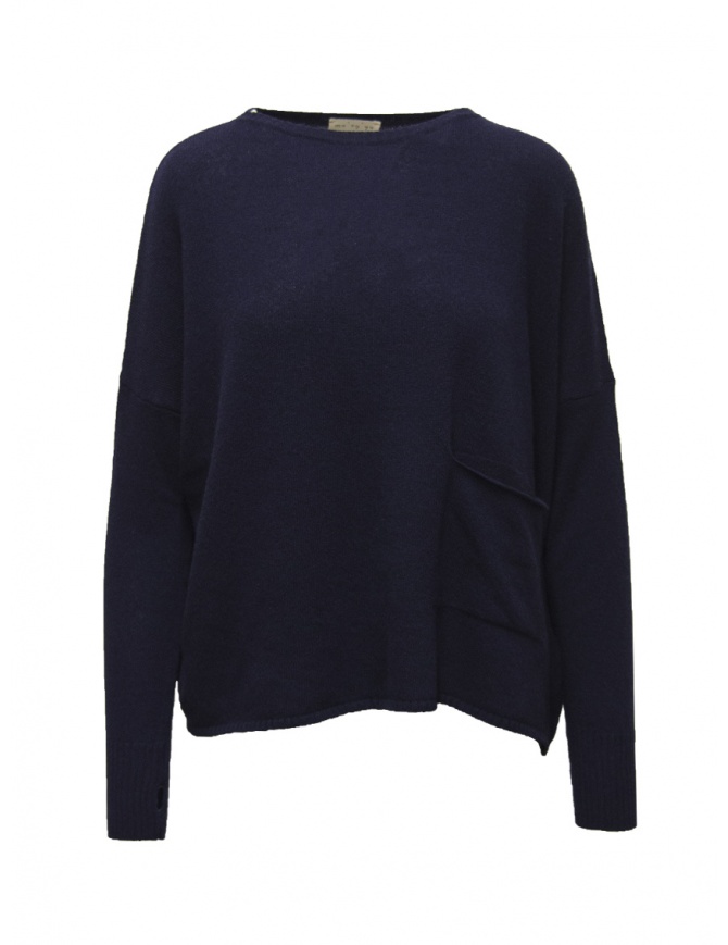 Ma'ry'ya blue wool sweater with pocket YLK061 B7NAVY women s knitwear online shopping