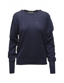 Women s knitwear online: Ma'ry'ya blue thin wool pullover sweater