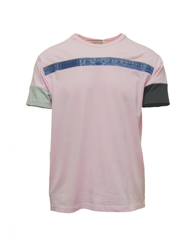 QBISM T-shirt rosa con fascia frontale in denim blu STYLE 20 PINK t shirt uomo online shopping