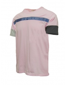 QBISM T-shirt rosa con fascia frontale in denim blu