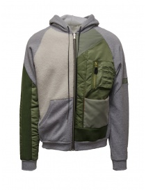 Mens jackets online: QBISM grey green and white hooded bomber-sweatshirt with zip