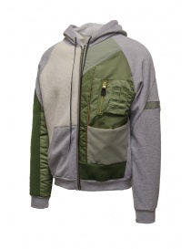 QBISM grey green and white hooded bomber-sweatshirt with zip