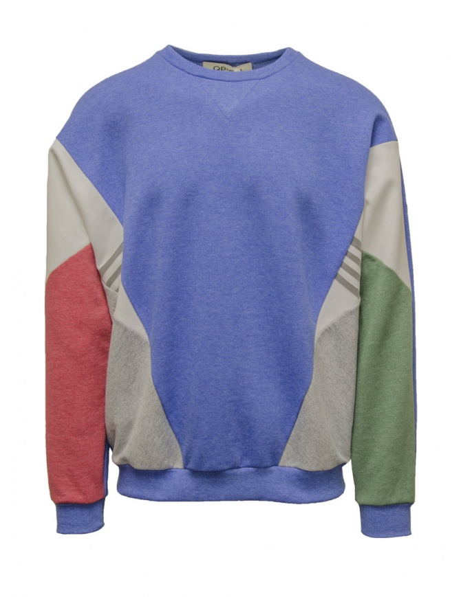 QBISM cornflower blue red green color block sweatshirt STYLE 17 BLUE/MULTI SHELL men s knitwear online shopping