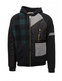 QBISM black sweatshirt-bomber with green and blue checked inserts price online