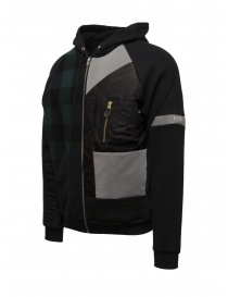 QBISM black sweatshirt-bomber with green and blue checked inserts