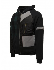 QBISM black sweatshirt-bomber with green and blue checked inserts buy online