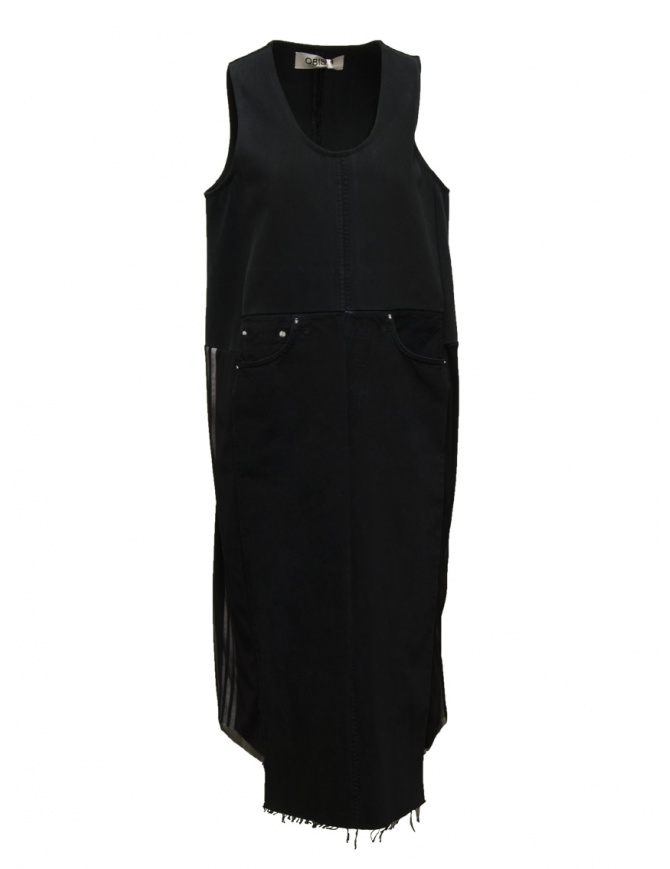 QBISM abito smanicato in denim nero con inserti Adidas STYLE F BLACK DENIM VINTAGE abiti donna online shopping