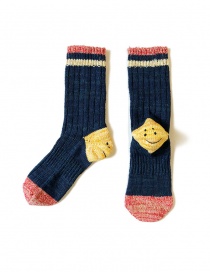 Kapital blue socks with smiley heels and red toes EK-1364 NAVY