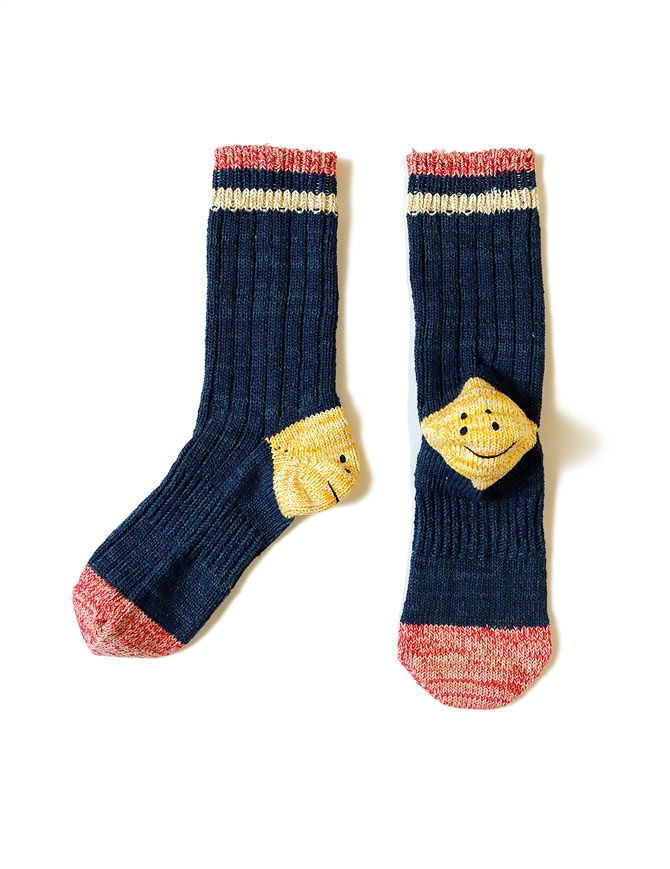 Kapital blue socks with smiley heels and red toes EK-1364 NAVY socks online shopping