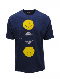 T shirt uomo online: Kapital t-shirt blu indigo con stampa smile e Monte Fuji