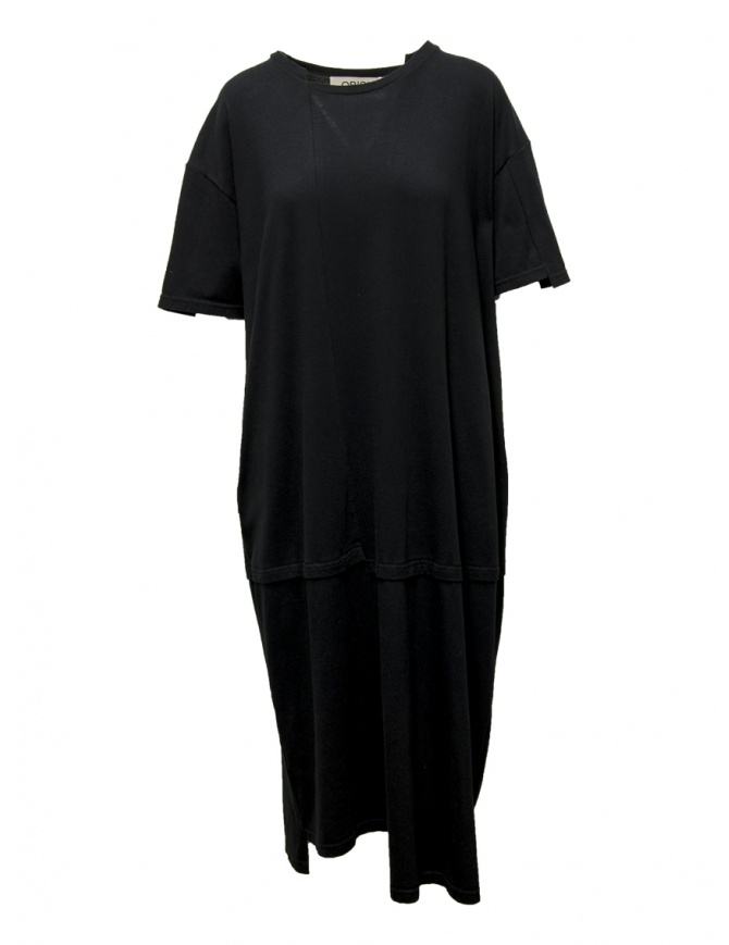 QBISM abito lungo nero bordo sfalsato STYLE E BLACK JERS.ASYMMETRICA abiti donna online shopping