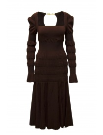Womens dresses online: FETICO brown ribbed stretch midi dress