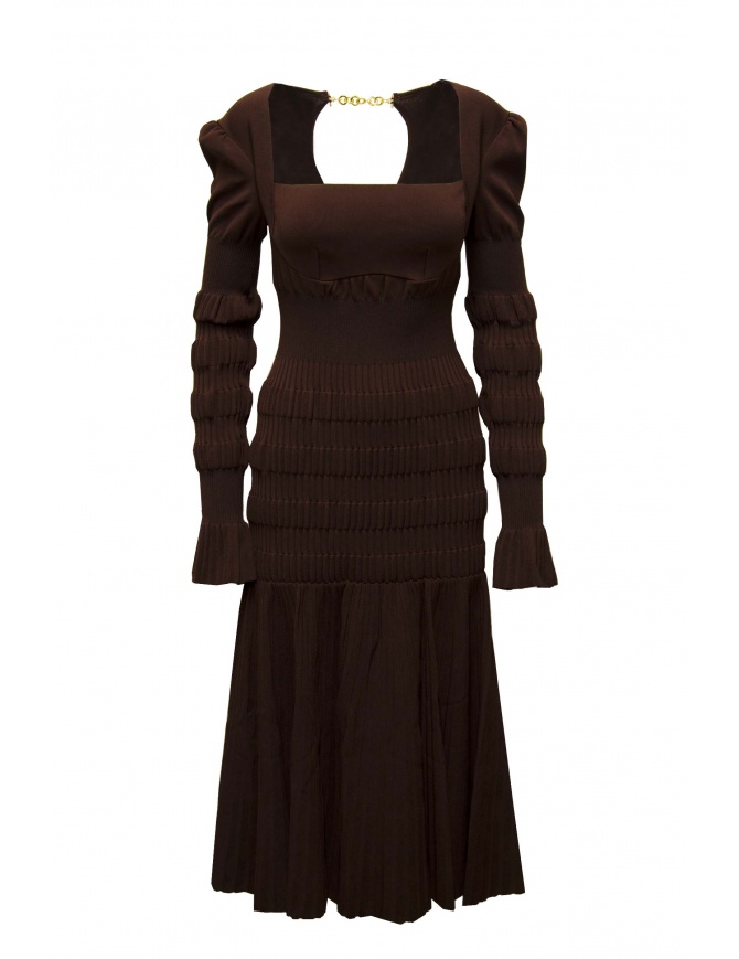 FETICO vestito midi elasticizzato a coste marrone FTC234-0709 DARK BROWN abiti donna online shopping