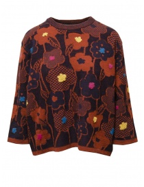 M.&Kyoko blue and rust floral pullover sweater on discount sales online