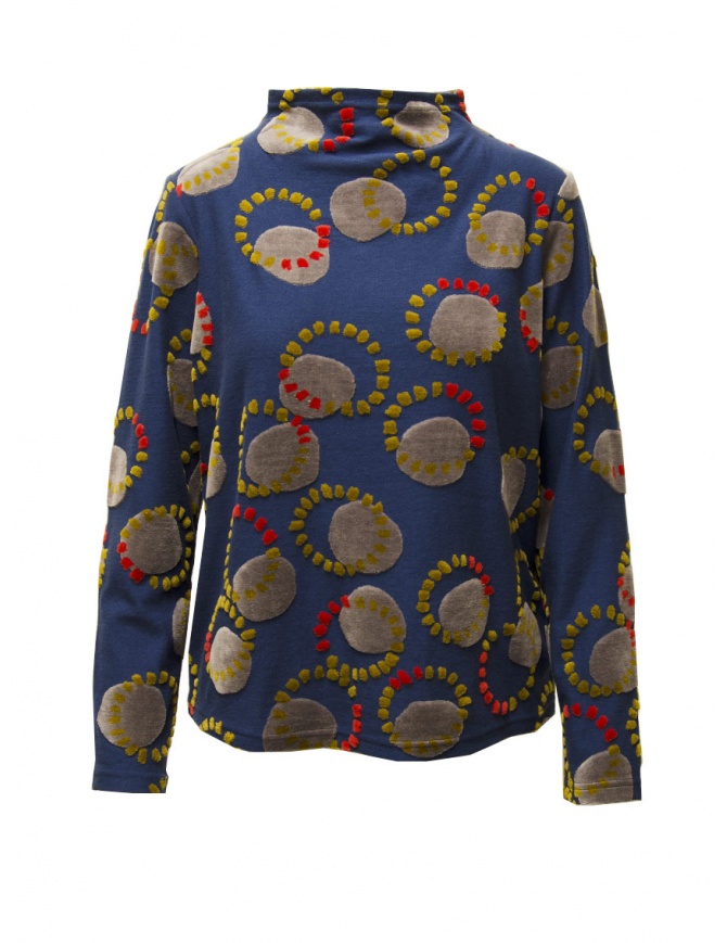 M.&Kyoko blue sweater with grey velvet circles BCA01493WA DARK BLUE 53 women s knitwear online shopping