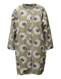 Womens coats online: M.&Kyoko green crew-neck coat with flowers