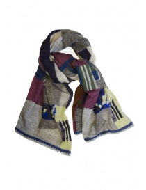 M.&Kyoko grey patchwork scarf in fine wool on discount sales online