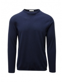 Men s knitwear online: Monobi Wholegarment sweater in blue cotton and cashmere