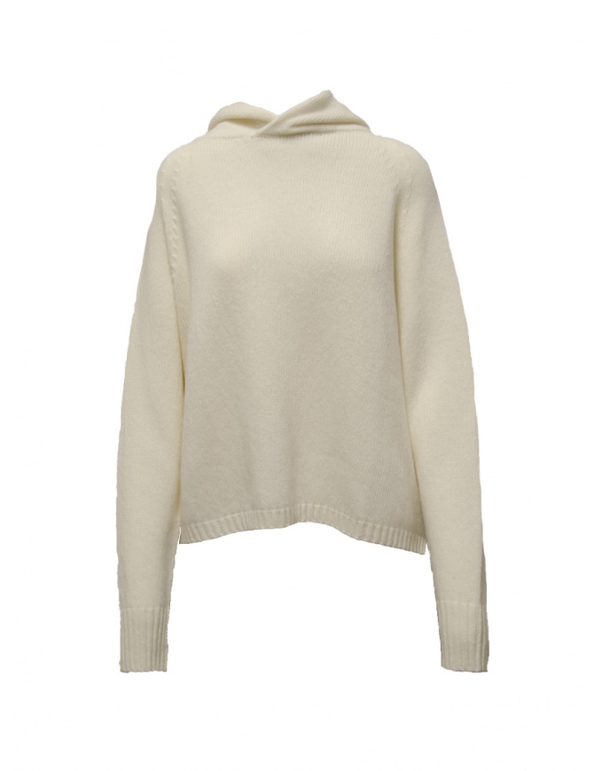 Ma'ry'ya hooded sweater in ivory white wool YLK056 B1WHITE women s knitwear online shopping
