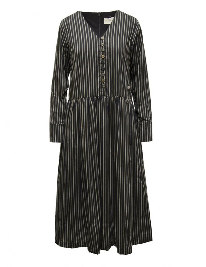 A Tentative Atelier abito nero a righe con scollo a V P23247B04B BLACK STRIPE abiti donna online shopping
