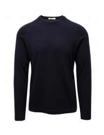 Men s knitwear online: Monobi Jersey Stitch thin dark blue cashmere pullover