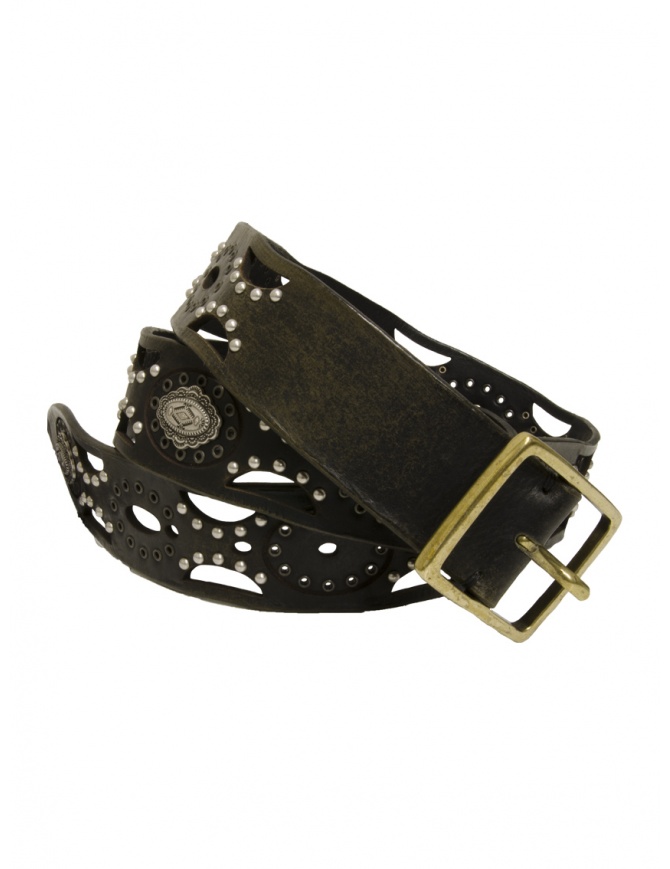 Post&Co. leather belt with oval metal decorations 10255LAZ-RE MILITARI belts online shopping