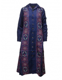 Womens dresses online: Kapital long shirt dress in blue and red linen