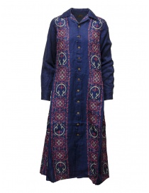 Kapital long shirt dress in blue and red linen online