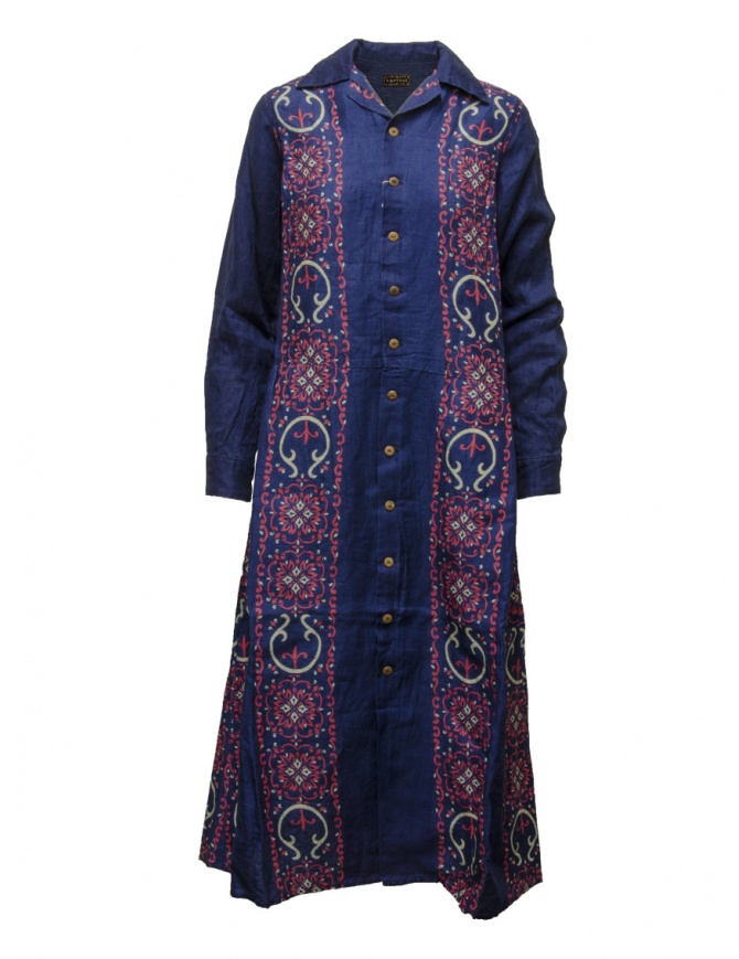 Kapital long shirt dress in blue and red linen K2305OP172 RED womens dresses online shopping
