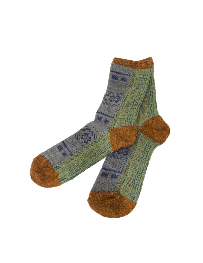 Kapital Fair Isle grey socks with ethnic pattern EK-1460 GRAY socks online shopping