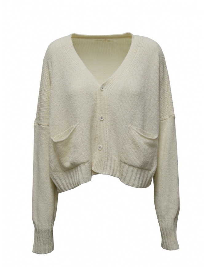 Ma'ry'ya boxy cardigan in white cotton knit YMK010 A1MILK womens cardigans online shopping