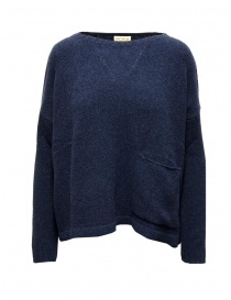 Women s knitwear online: Ma'ry'ya sweater in mid-blue cotton with pocket